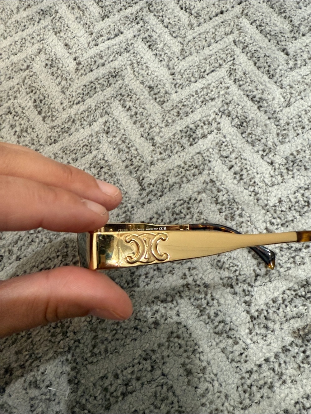 Celine Gold Geometric Sunglasses with Dark Green Lenses - Picture 5 of 5